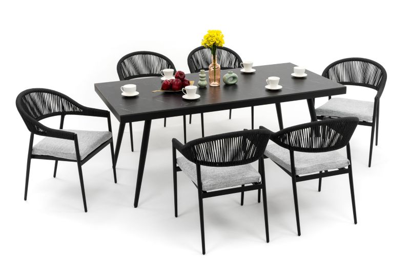 Zestaw mebli ogrodowych stół krzesła New Home BELIZE czarno szary aluminiowy z blatem z płyty HPL 1 kpl