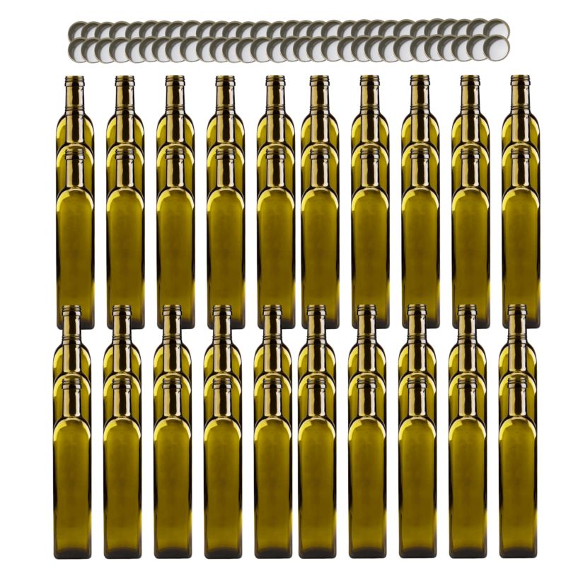 Butelki szklane MODO24 500 ml maraska kwadratowa zielona na olej i oliwę fi 31 z nakrętkami 60 szt.