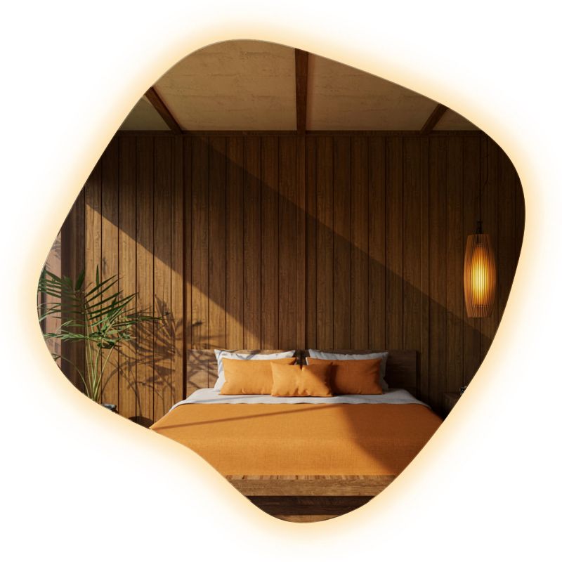 Lustro z Oświetleniem ArtPrintCave 68x67 cm do Sypialni Bez Ramy Ciepłe Światło 1 szt.