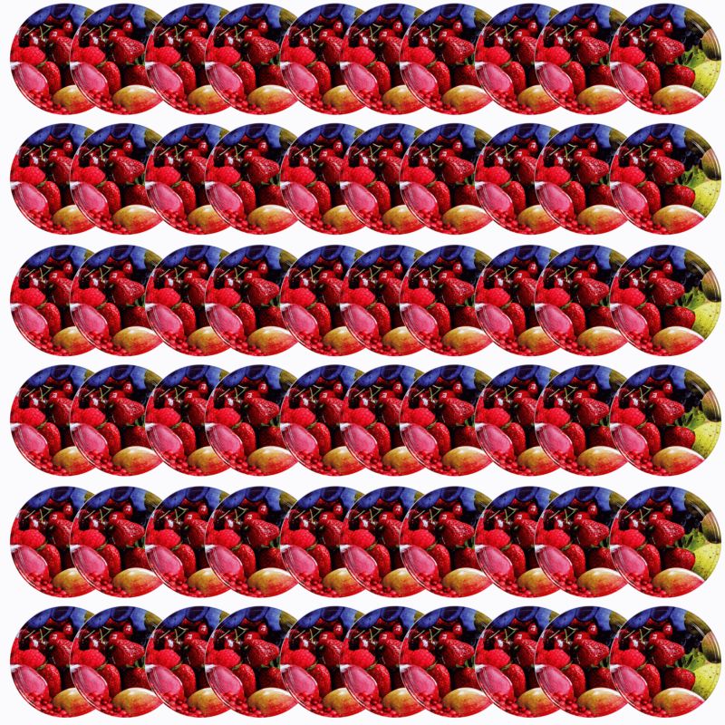 Pokrywki MODO24 wzór wieloowocowy dekielki zakrętki nakrętki wieczka wieka 82mm 60 szt