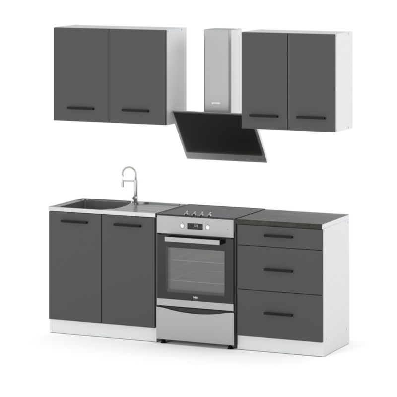 Zestaw Kuchenny Hurtownia-Mebli Z Blatem Kuchnia Mini Mokka 200cm Biały Mat Szary Mat 200x47x145 cm 1szt.