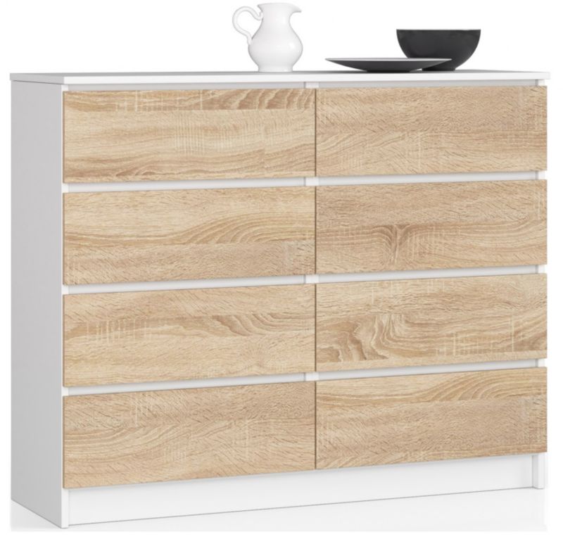Komoda Akord K120 Biała 120 cm 8 szuflad kolor Dąb Sonoma mat 120x40x99 cm 1 szt.