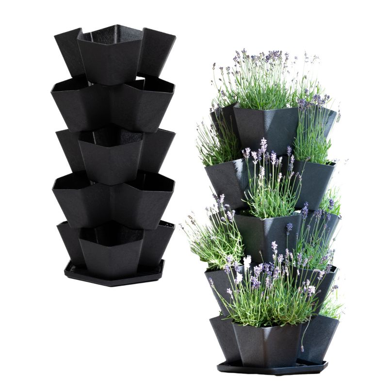 Donica kaskadowa 5-poziomowa składana 36x36x68 cm Multy Home na zioła kwiaty truskawki czarna 2 szt