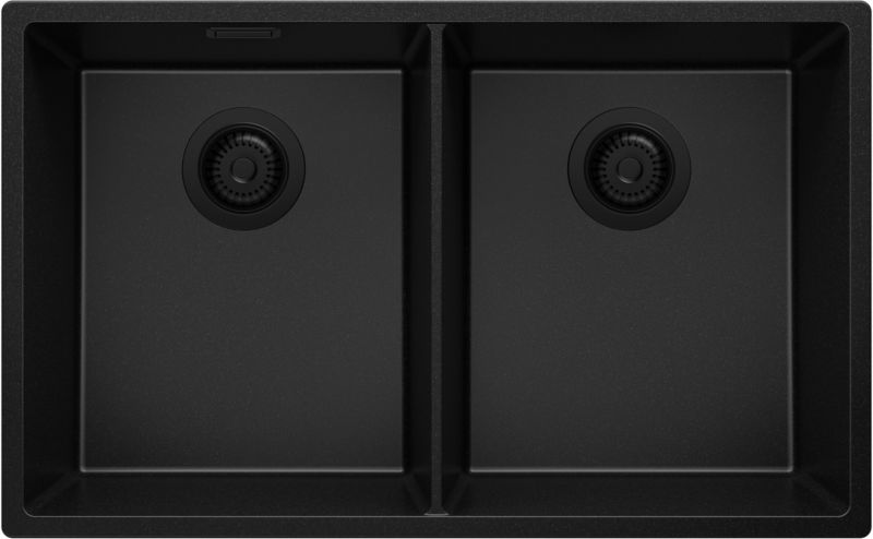 Zlewozmywak Londyn Slim Twin PRIMAGRAN Nablatowy 76x47cm do szafki od 80cm, Cały Czarny + Syfon, S007, 1 szt.
