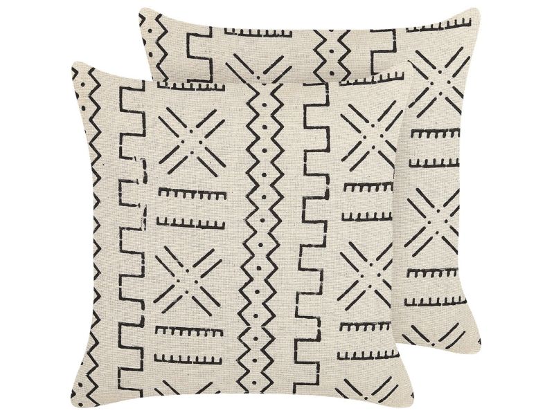 Zestaw 2 poduszek Wzór geometryczny Myrica Bawełna 45 x 45 cm Biały 1 par.