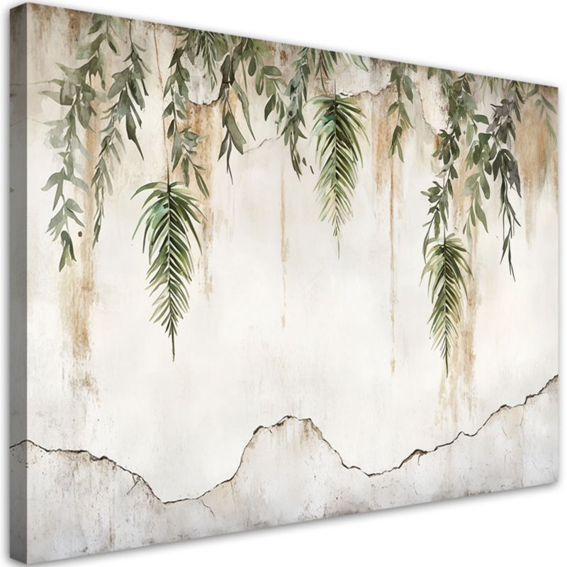 Obraz do salonu sypialni Feeby Wiszące zielone liście na beżowym tle 60x40cm 1szt