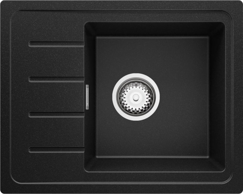 Zlewozmywak Kopenhaga Easy PRIMAGRAN Nablatowy 55x44cm do szafki od 45cm, Czarny + Syfon, S001, 1 szt.
