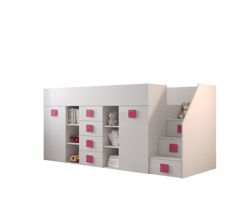 Łóżko piętrowe Antresola Abiks TOLEDO 3 P biały + biały + różowy 1 szt.