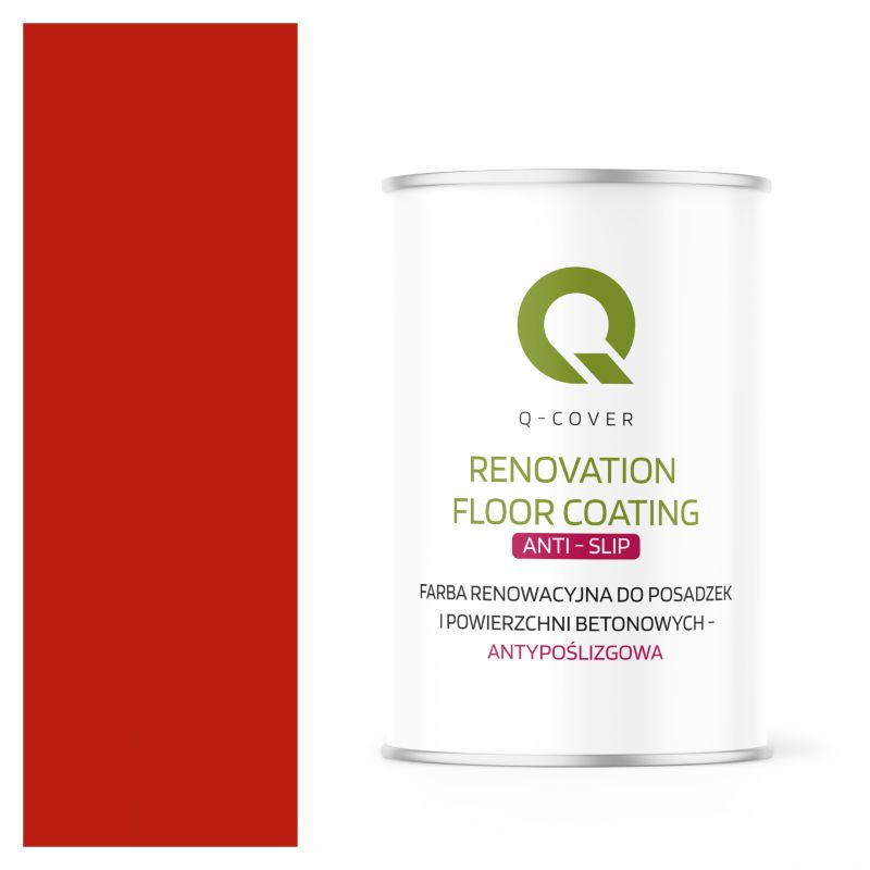 Farba Antypoślizgowa do Posadzek i Powierzchni Betonowych Renowacyjna Q-Cover Czerwony RAL3020 1L