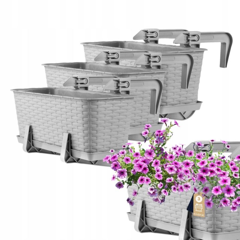 Skrzynka Balkonowa KADAX 3x 40cm + Uchwyty szara 1szt.