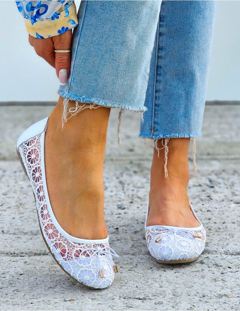Lekkie Koronkowe Białe Balerinki Na Lato Siateczka