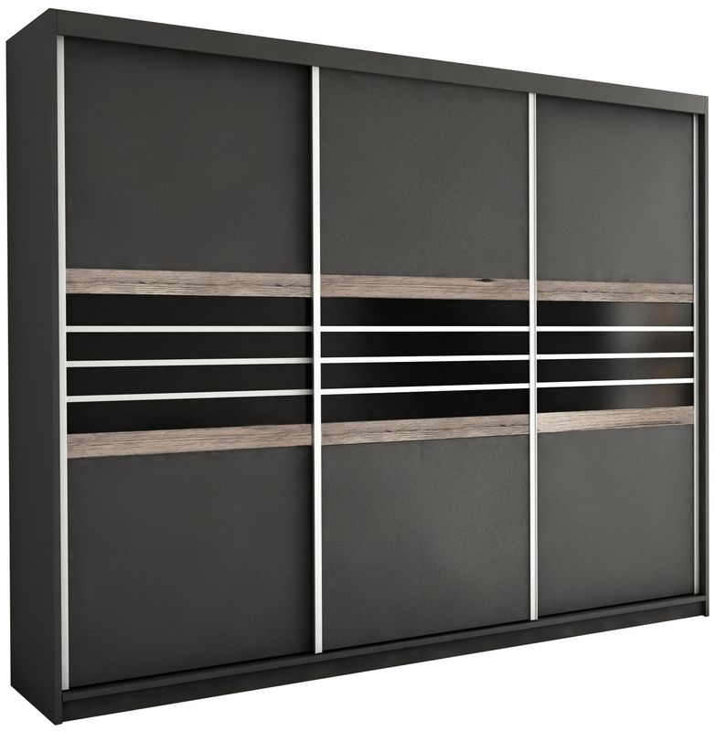 Duża trzydrzwiowa szafa przesuwna z szufladami 250 cm TRISS