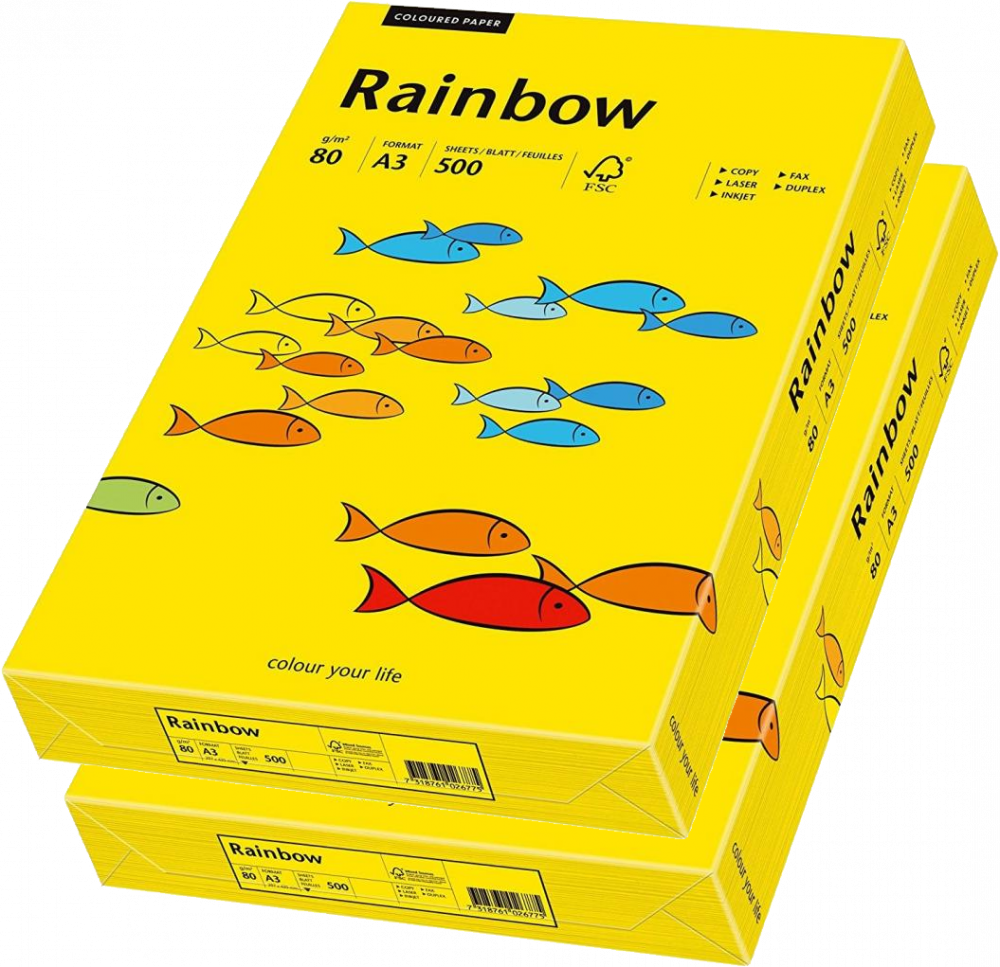 2x Papier ksero ekologiczny Rainbow, A3, 80g/m2, 500 arkuszy, żółty ciemny (R18)