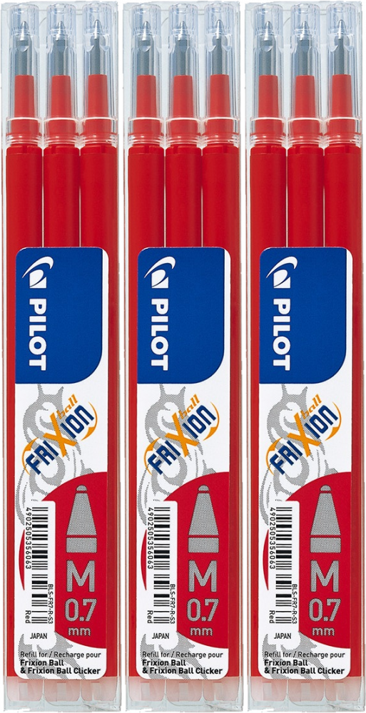 3x Wkład do wymazywalnego pióra kulkowego Pilot, Frixion, 0.7mm, 3 sztuki, czerwony