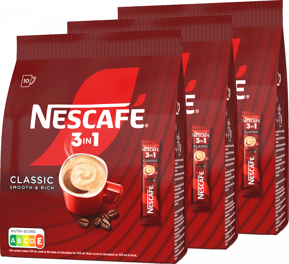 3x Kawa rozpuszczalna w saszetkach Nescafé 3w1 Classic, 10 sztuk x 16.5g