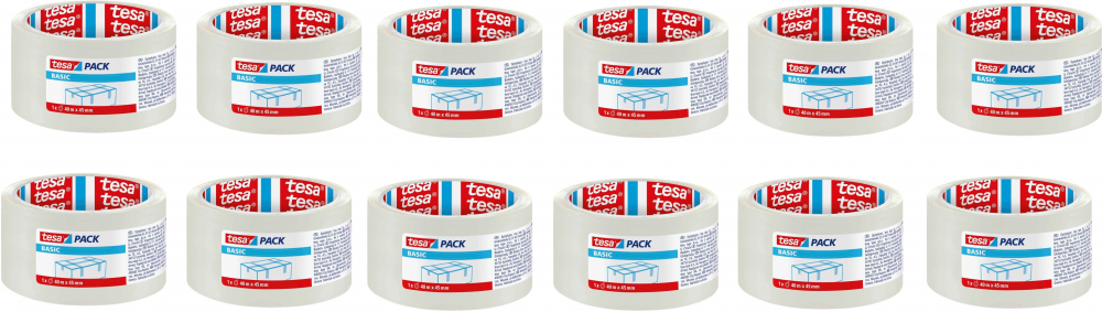 12x Taśma pakowa Tesa Basic, 45mmx40m, przezroczysty