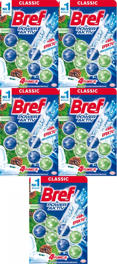 5x Zawieszka (kulki) do WC Bref, Power Activ, sosna, 2x50g