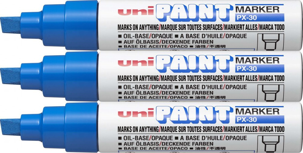3x Marker olejowy Uni, PX-30, ścięta, 8.5mm, niebieski
