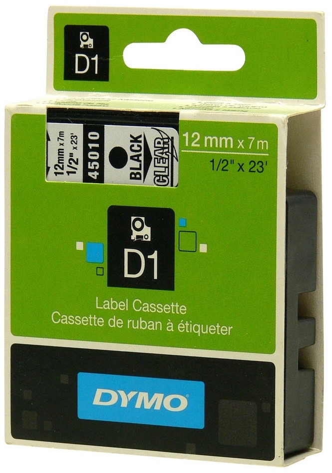 Taśma Dymo D1, 12mmx7m, nadruk czarny, taśma przezroczysta