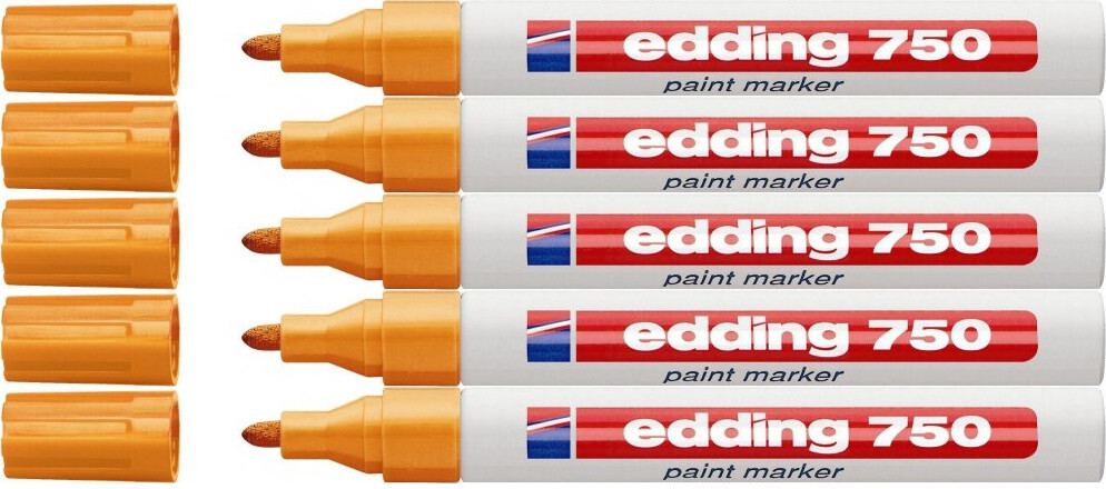 5x Marker olejowy edding 751, w aluminiowej obudowie, okrągła, 1-2mm, pomarańczowy