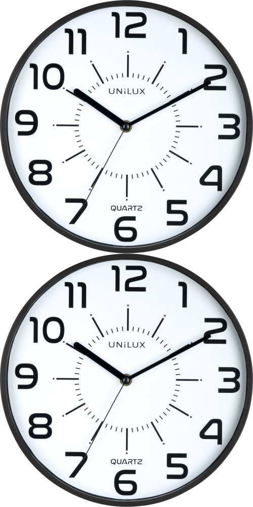 2x Zegar ścienny Unilux Pop, 28.5cm, tarcza kolor biały, rama kolor czarny