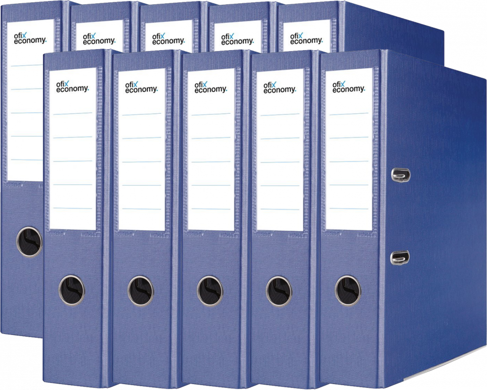10x Segregator A4 Ofix Economy, z wyklejką, 75mm, do 500 kartek, granatowy