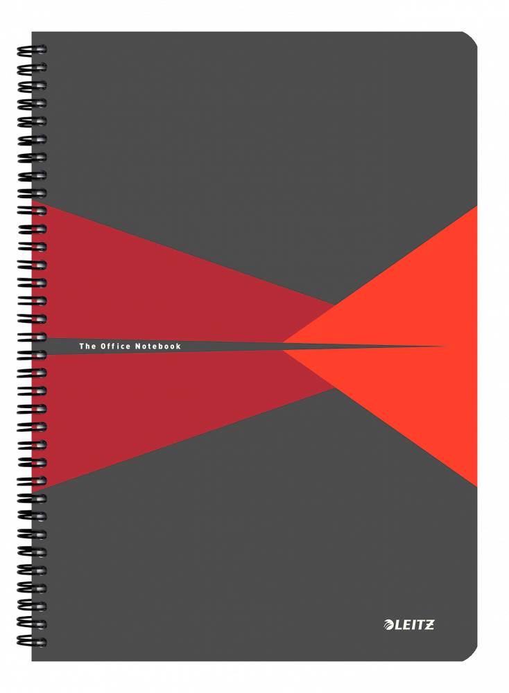 Kołonotatnik Leitz Office, A4, w kratkę, 90 kartek, okładka PP, szaro-czerwony