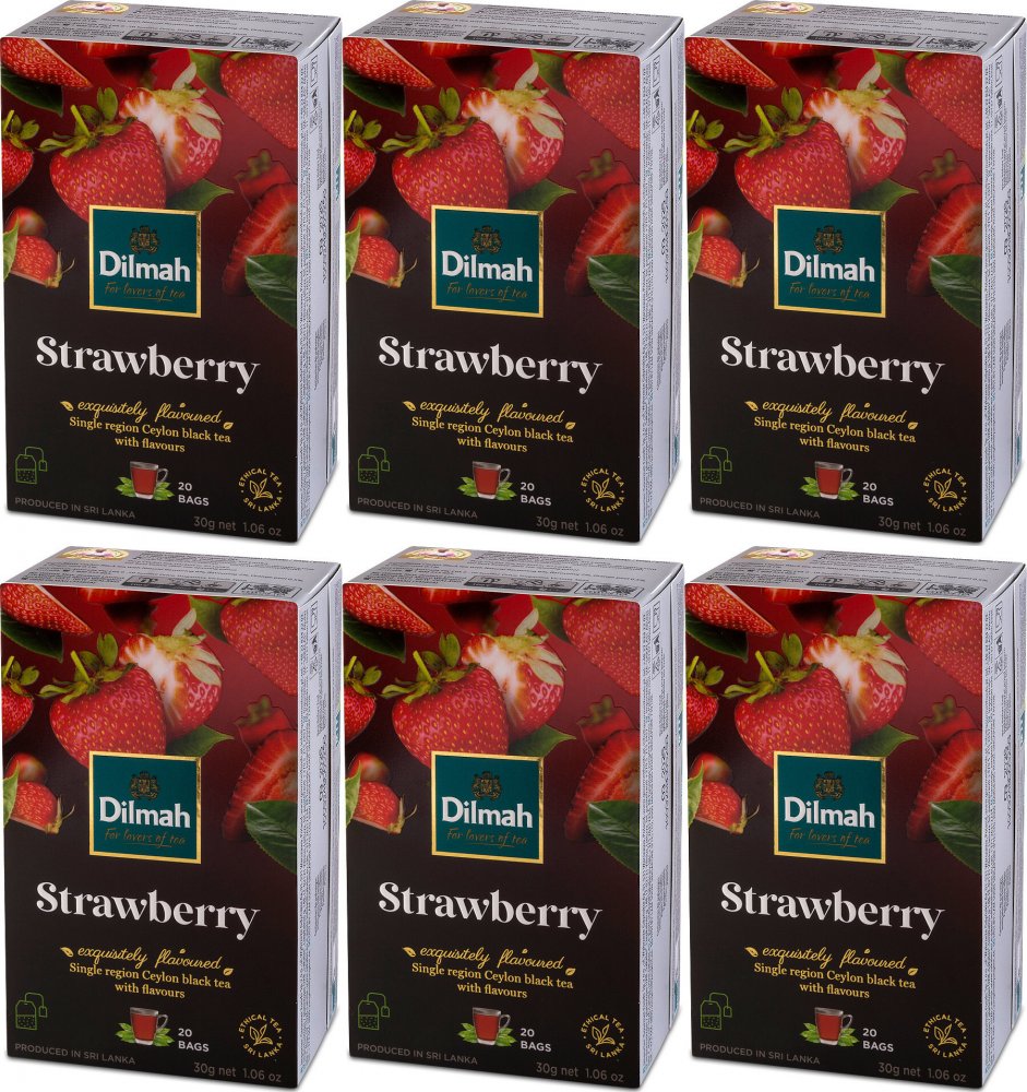 6x Herbata czarna aromatyzowana w kopertach Dilmah Strawberry, truskawka, 20 sztuk x 1.5g