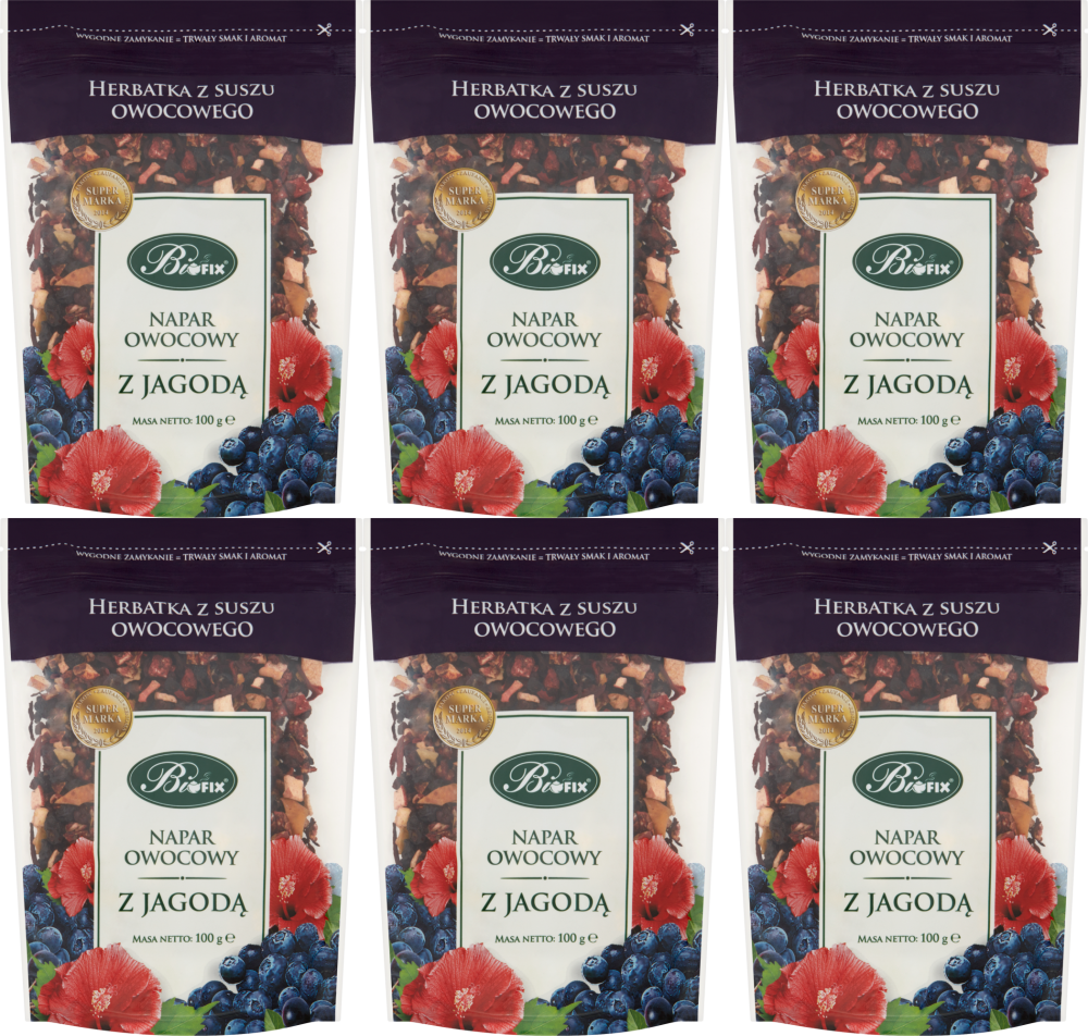 6x Herbata owocowa z suszu BiFix, owoce jagody, 100g
