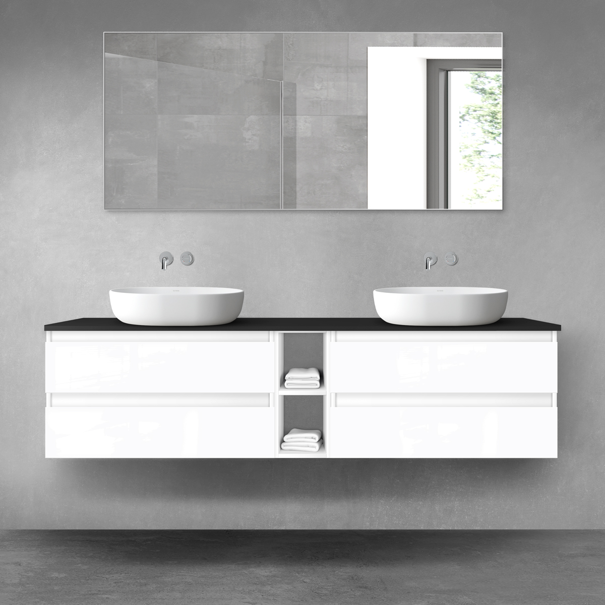 Oltens Vernal zestaw mebli łazienkowych 180 cm z blatem bały połysk/czarny mat 68632000 - Wysyłka w 24h