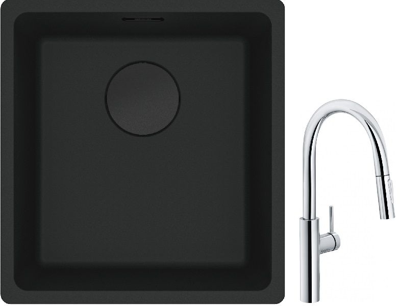 Franke Maris MRG 110-37 zlewozmywak 40x37 cm Fragranit + czarny mat z baterią kuchenną Pescara L Slide-In chrom (1250697760, 1150538940) - Wysyłka w 
