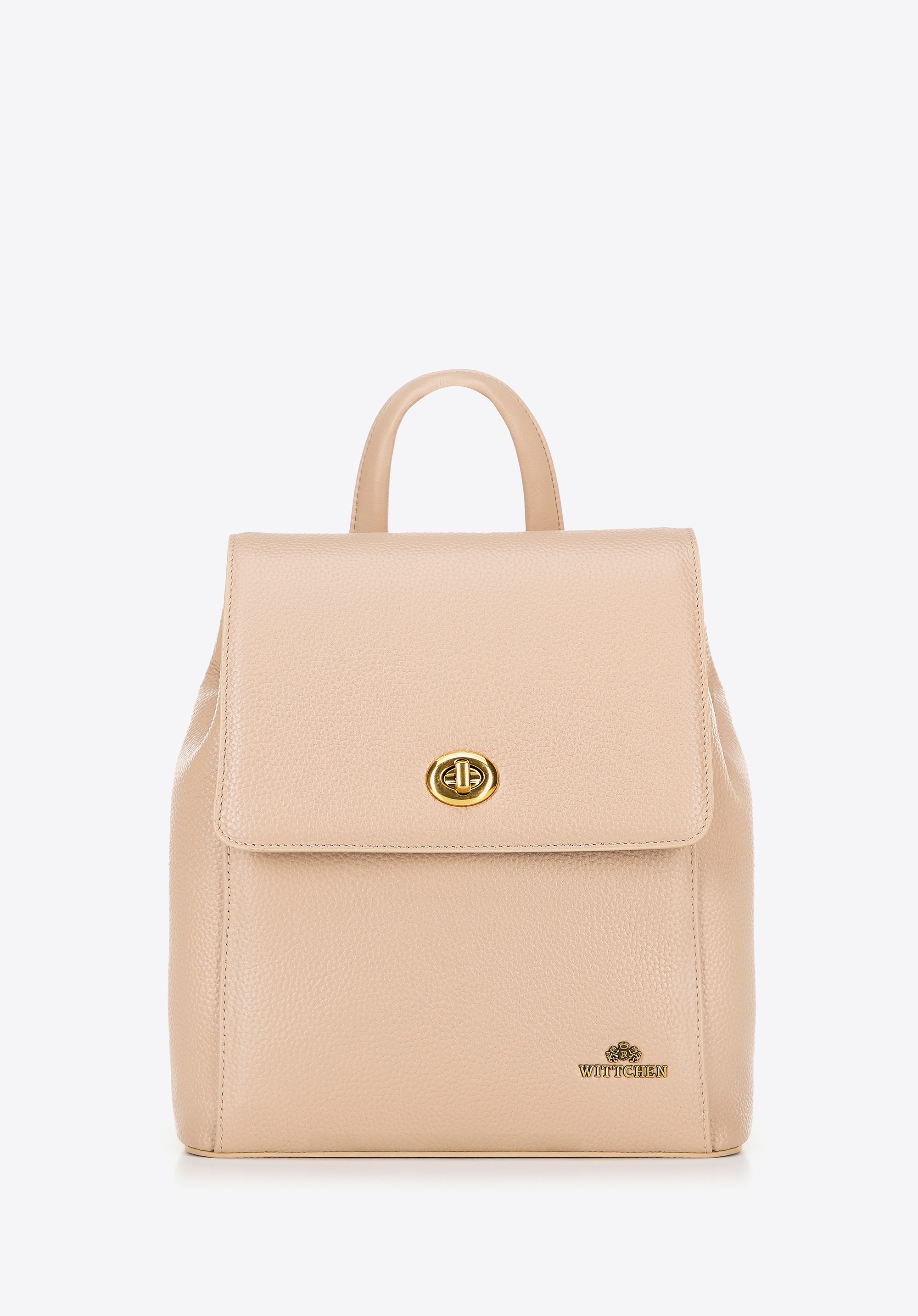 Damski plecak skórzany z prostokątną klapą beżowy