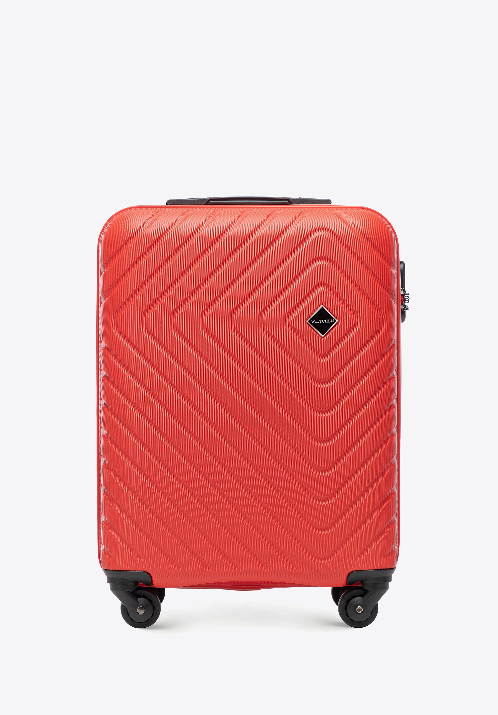 Walizka kabinowa z ABS-u z geometrycznym tłoczeniem czerwona