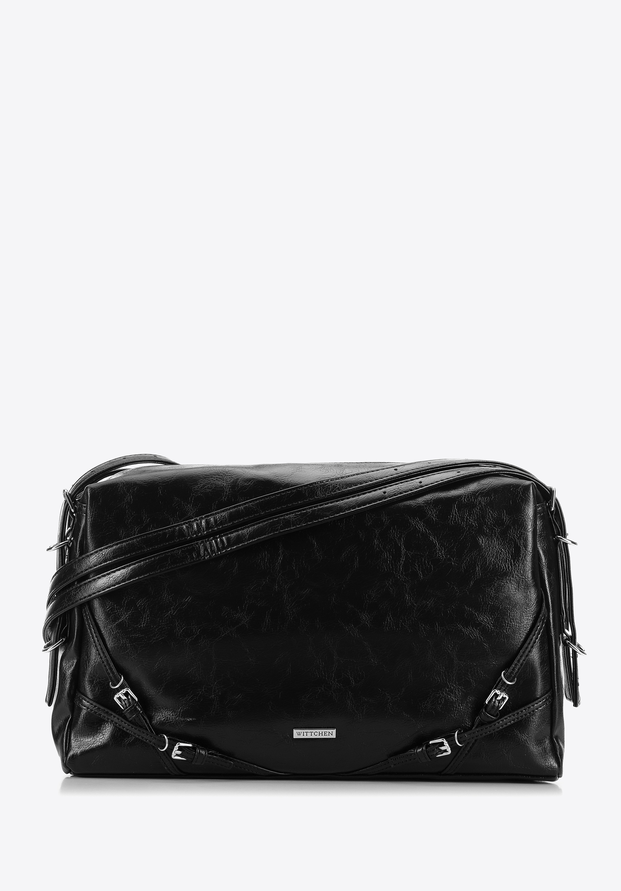 Damska shopperka z ozdobnymi paskami czarna