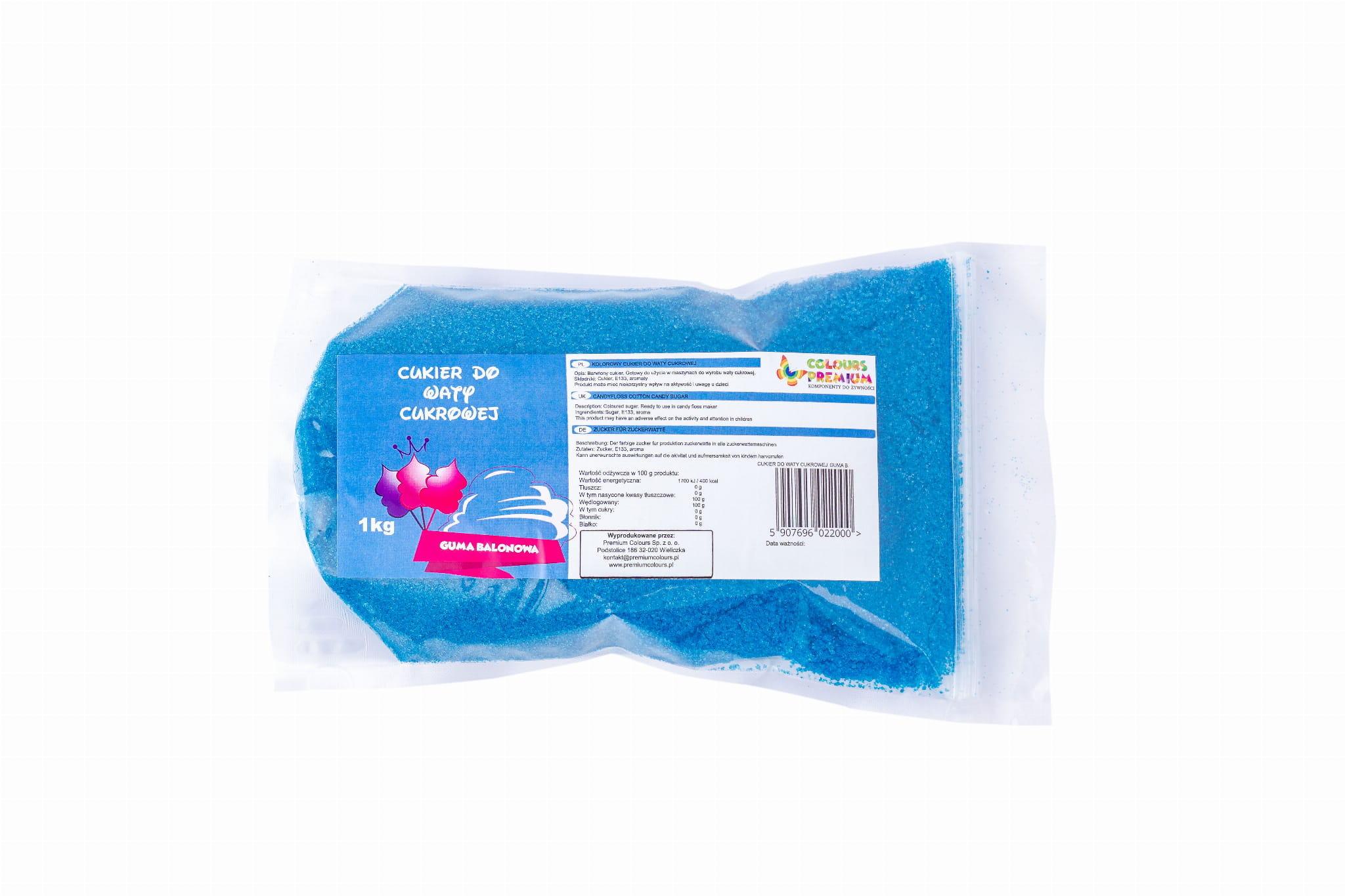 Kolorowy, smakowy cukier GUMA BALONOWA worek 1kg