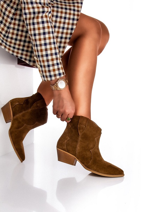 Botki damskie 0074 Tabaco welur