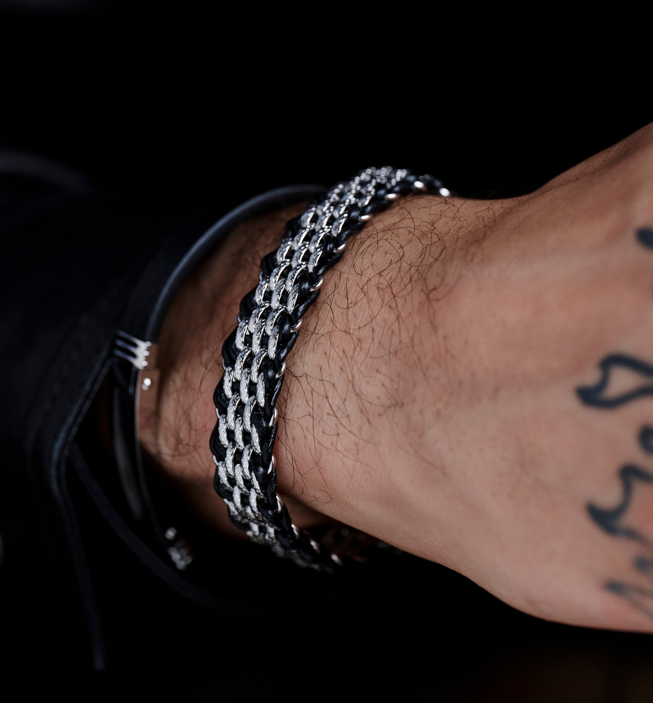 Bransoletka męska czarna z łańcuchem Cnut 75 - By Dziubeka