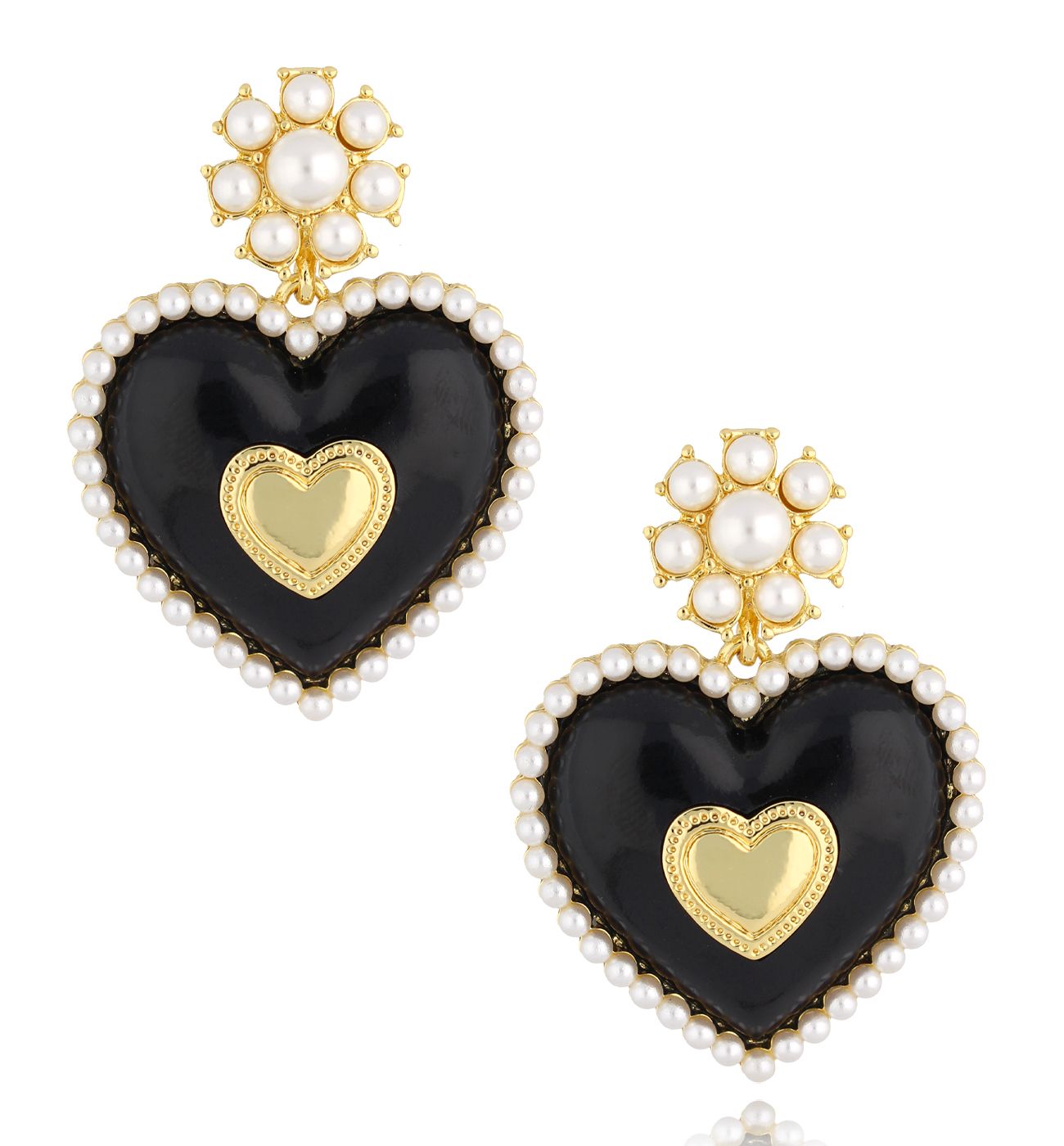 Kolczyki z czarnymi sercami Day By Day KPO0025 - By Dziubeka