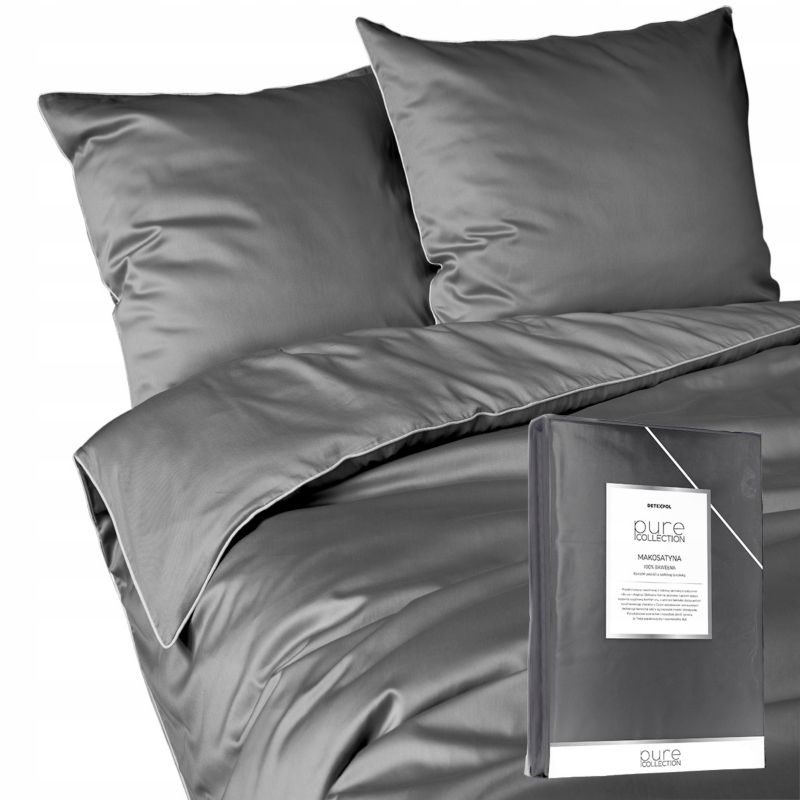 Pościel Detexpol Pure 200x220cm + 2x poszewka 70x80cm z bizą bawełna ciemnoszara 1 kpl.