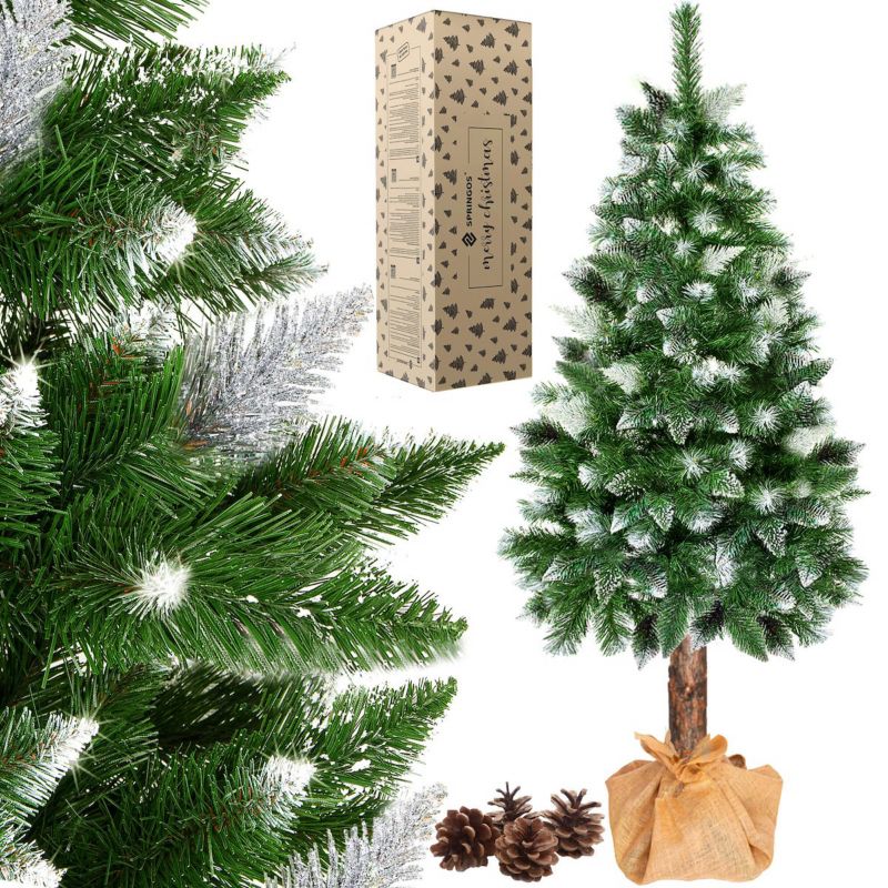 Sztuczna choinka na pniu Springos 160 cm sosna diamentowa ośnieżona 1 szt.