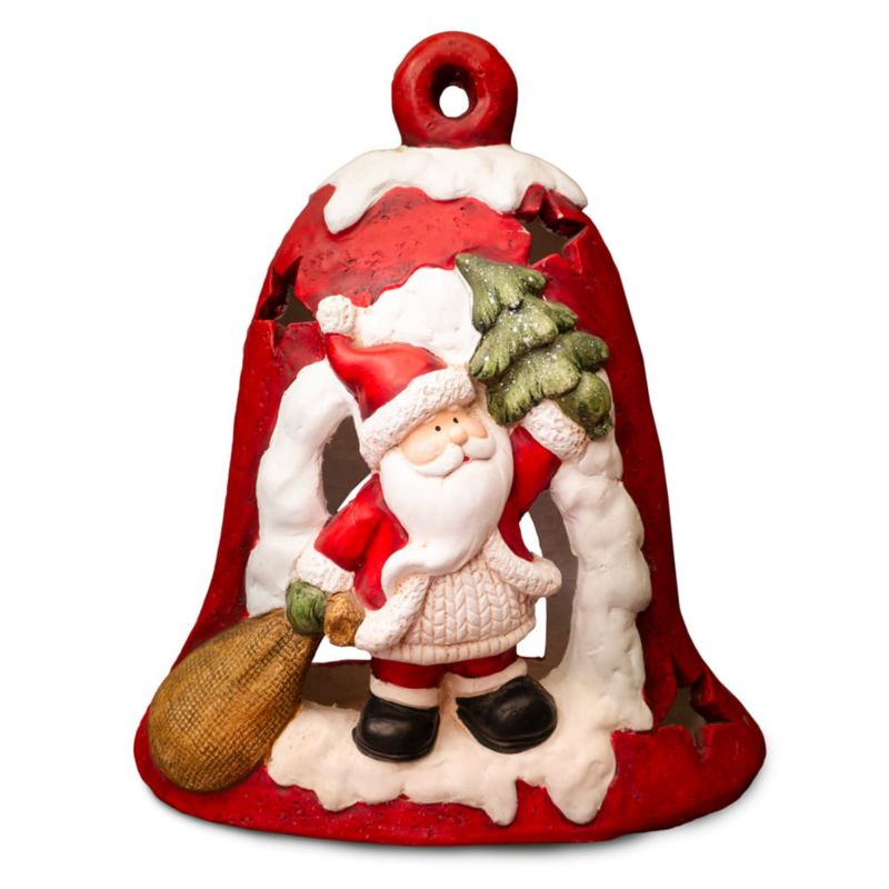 Figurka dekoracyjna Mikołaj z choinka obok dzwonu, Solis Decor by Aleksandra Sobota, 39 cm, 1 szt.