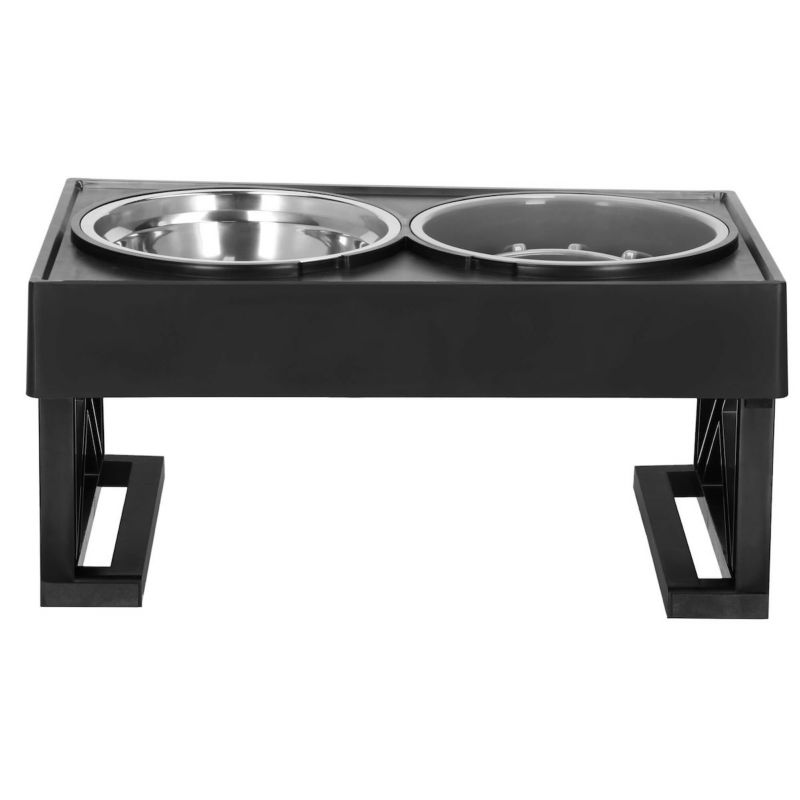 Miska spowalniającą jedzenie, miska na wodę Springos 2w1 ze stojakiem o regulowanej wysokości, czarna 1 szt.