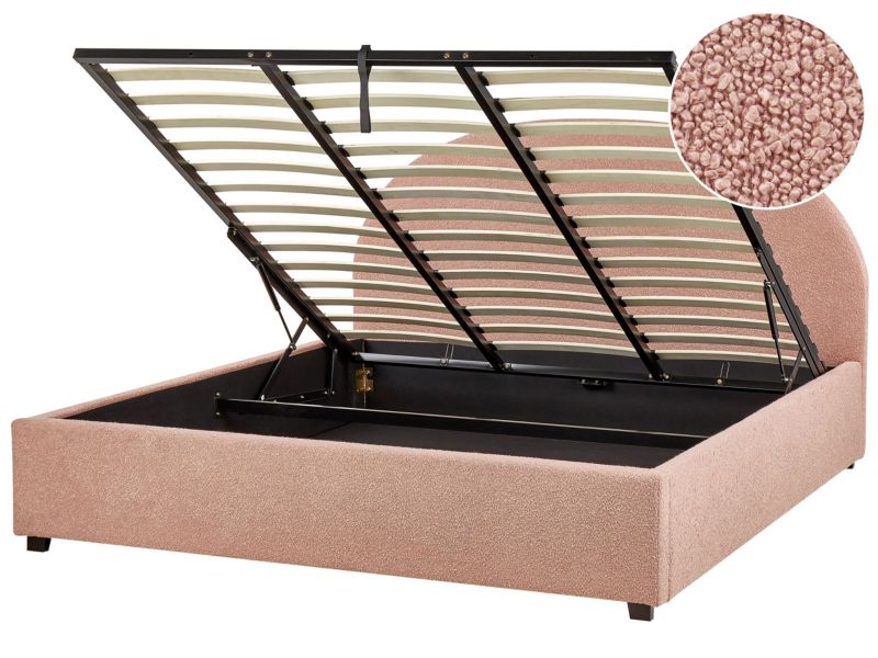 Łóżko ze schowkiem Vaucluse 180 x 200 cm Boucle Pastelowy róż 1 szt.