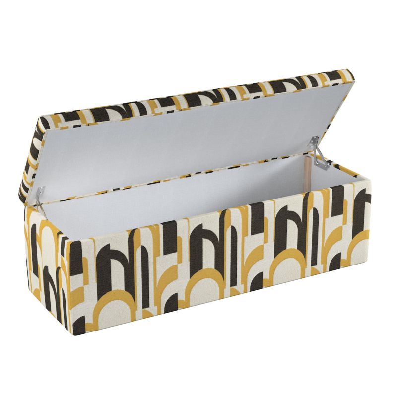 Skrzynia tapicerowana Dekoria 90 x 40 x 40 cm czarno-żółte wzory na kremowym tle 1 szt.