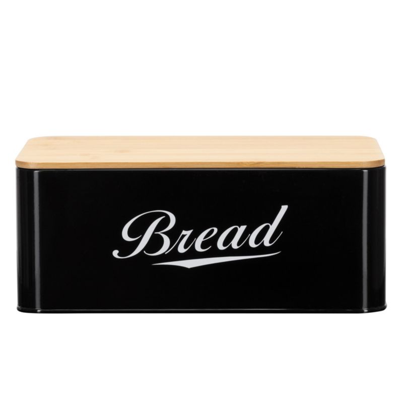 Chlebak metalowy Springos 33x18x14 cm pojemnik zamykany na pieczywo, bambusowa deska, czarny 1 szt.