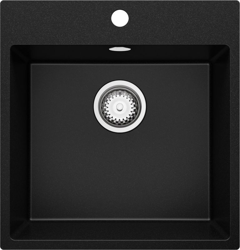 Zlewozmywak Ryga PRIMAGRAN Nablatowy 48x50cm do szafki od 50cm, Czarny + Syfon, S215, 1 szt.