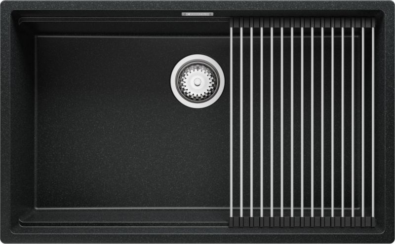 Zlewozmywak Praga Slim PRIMAGRAN Nablatowy 76x47cm do szafki od 80cm, Grafitowy + Syfon + Zwijany ociekacz, S531, 1 szt.