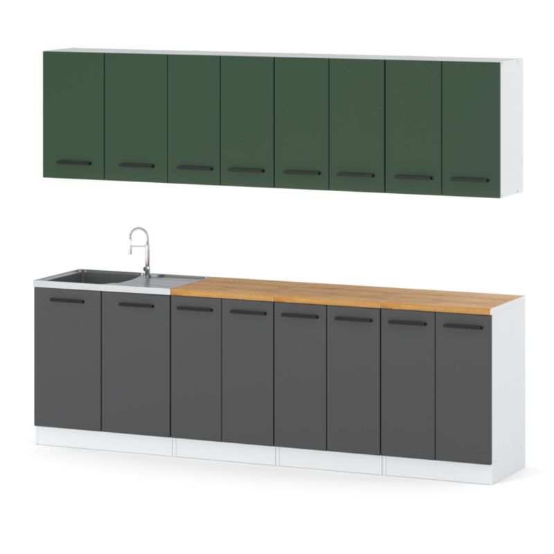 Zestaw Kuchenny Hurtownia-Mebli Z Blatem Kuchnia Vero 260cm Biały Mat Butelkowa Zieleń/Szary Mat 260x47x145 cm 1szt.