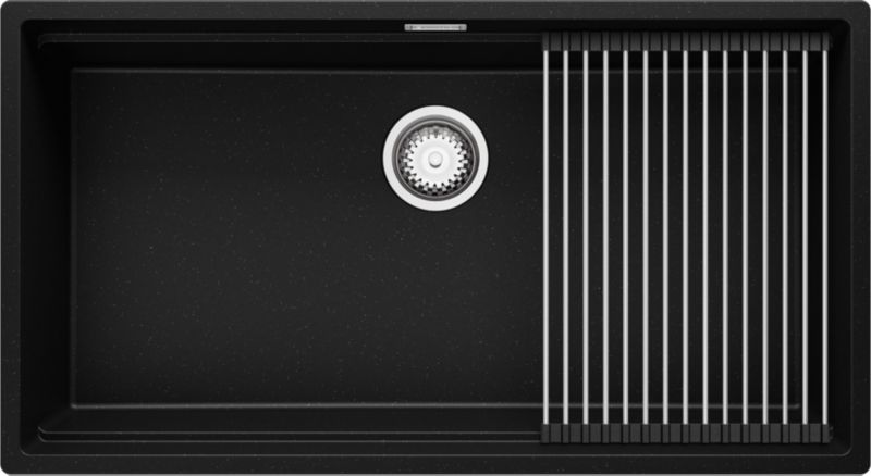 Zlewozmywak Praga Slim PRIMAGRAN Nablatowy 86x47cm do szafki od 90cm, Czarny Metalik + Syfon + Zwijany ociekacz, S676, 1 szt.