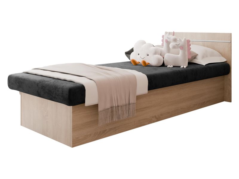 Łóżko jednoosobowe MIRJAN 24 Berta Bis 190x80 bez pojemnika dąb sonoma + czarny plusz 1 szt.